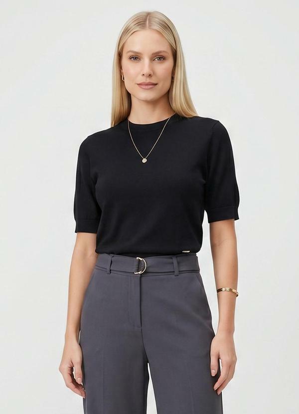 Blusa Feminina Manga Curta Tricot Preto