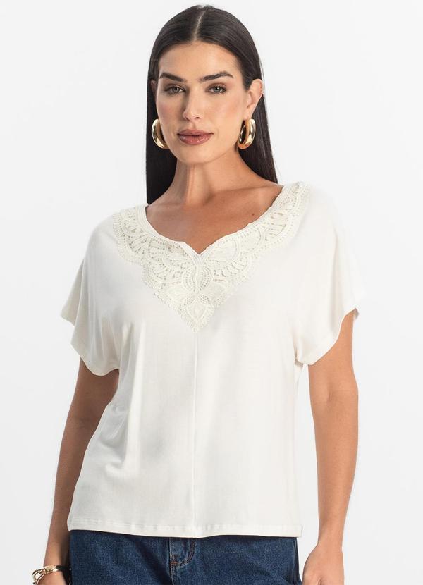 Vista 2 Blusa Feminina Manga Curta Viscotorcion Bege Select Select