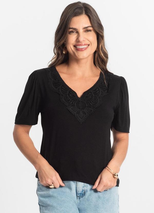 Blusa Feminina Manga Curta Viscotorcion Preto