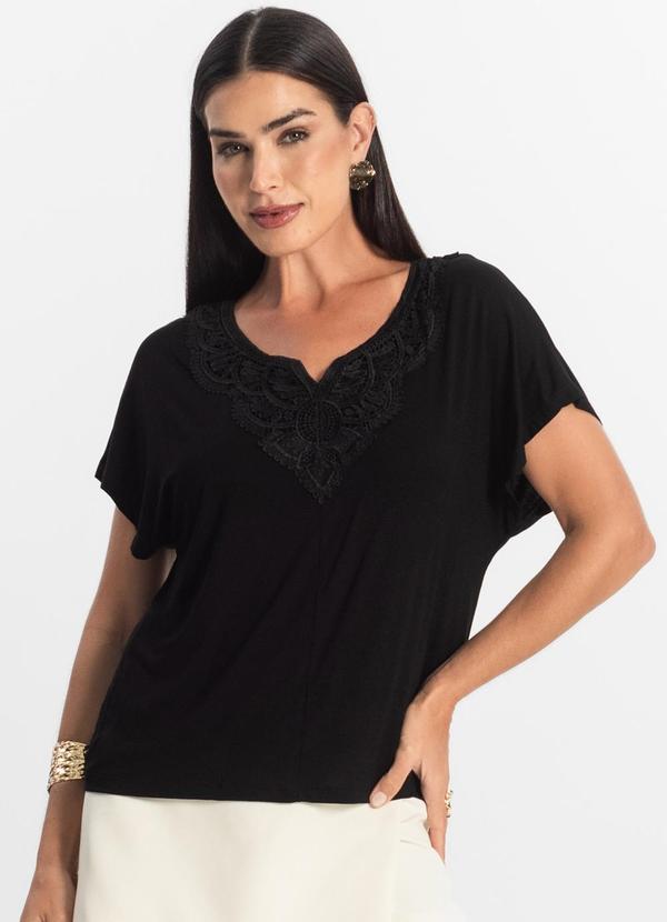 Blusa Feminina Manga Curta Viscotorcion Preto