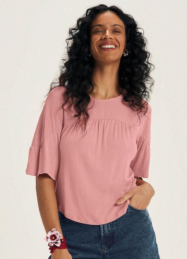 Vista 2 Blusa Feminina Mangas Curtas Amplas Rosa Marialícia Marialícia