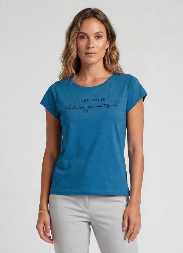 Blusa Feminina Meia Malha com Estampa Azul