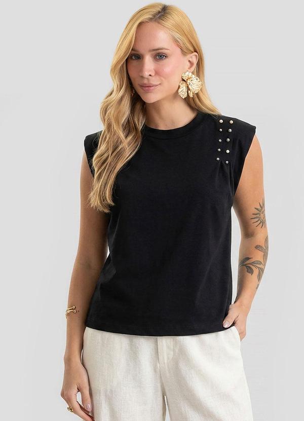 Blusa Feminina Meia Malha com Ombreiras Preto