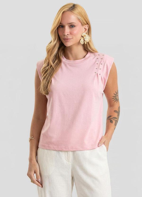 Blusa Feminina Meia Malha com Ombreiras Rosa