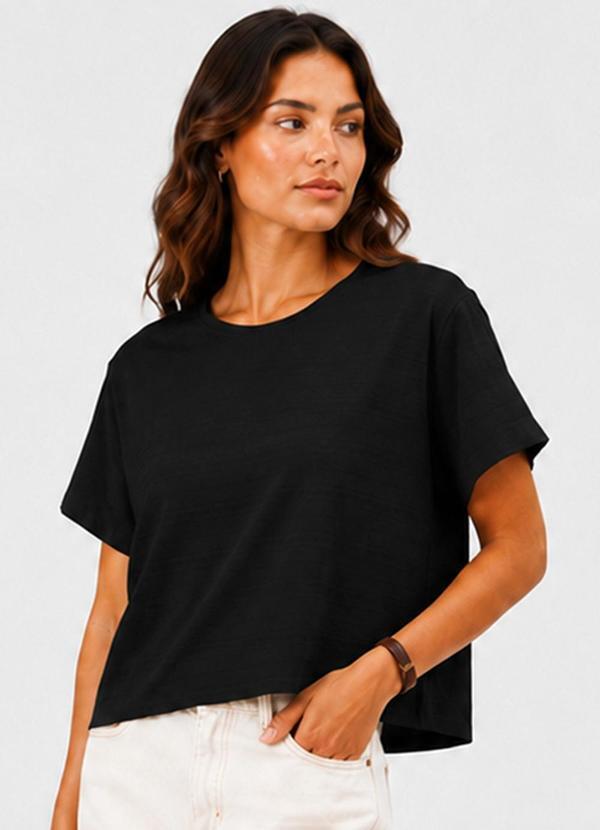 Blusa Feminina Meia Malha Maquinetado Preto