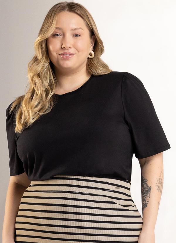 Vista 2 Blusa Feminina Meia Malha Preto Marialícia Marialícia
