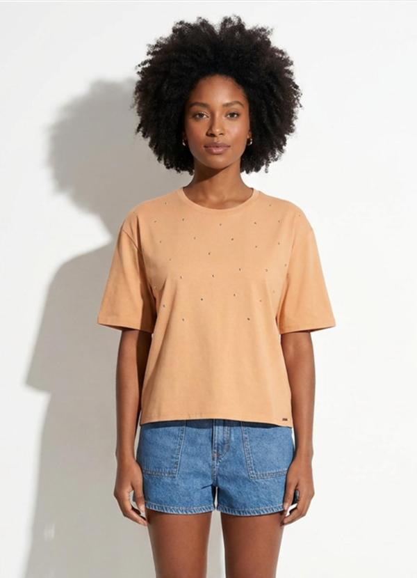Blusa Feminina Minimalista Strass Laranja