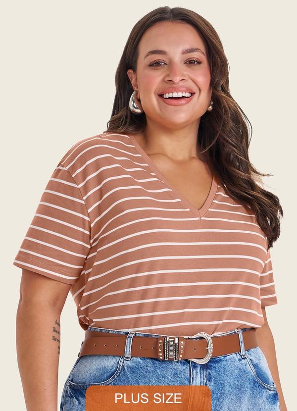 Blusa Feminina Plus Size Gola V Marrom