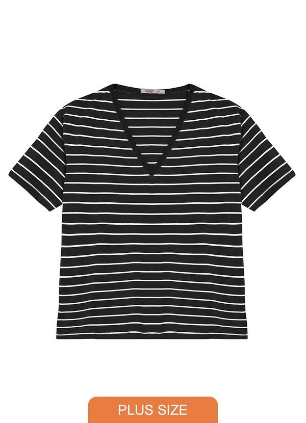 Blusa Feminina Plus Size Gola V Preto