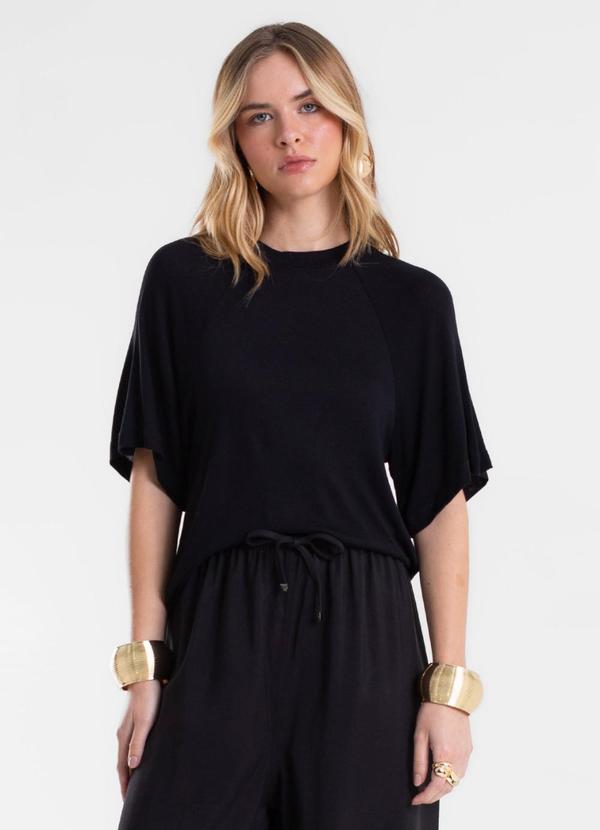Blusa Feminina Raglan Viscotricot e Ribana Preto