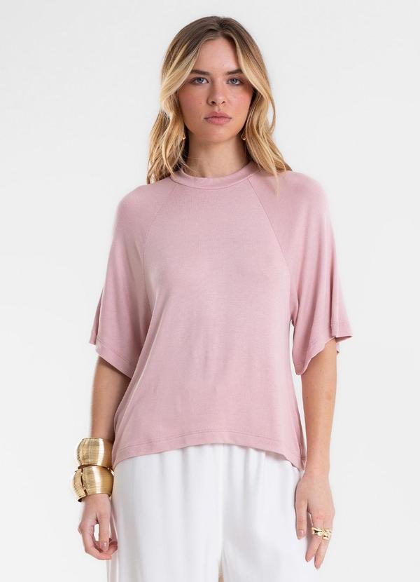 Blusa Feminina Raglan Viscotricot e Ribana Rosa