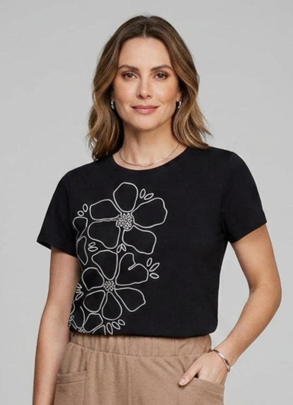 Blusa Feminina Regular Floral Preto