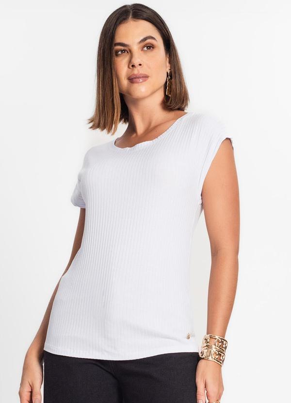 Vista 2 Blusa Feminina Ribana Canelada Básica Branco Rovitex Rovitex