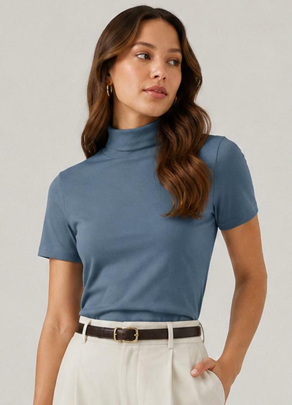 Blusa Feminina Ribana Gola Mais Alta Azul