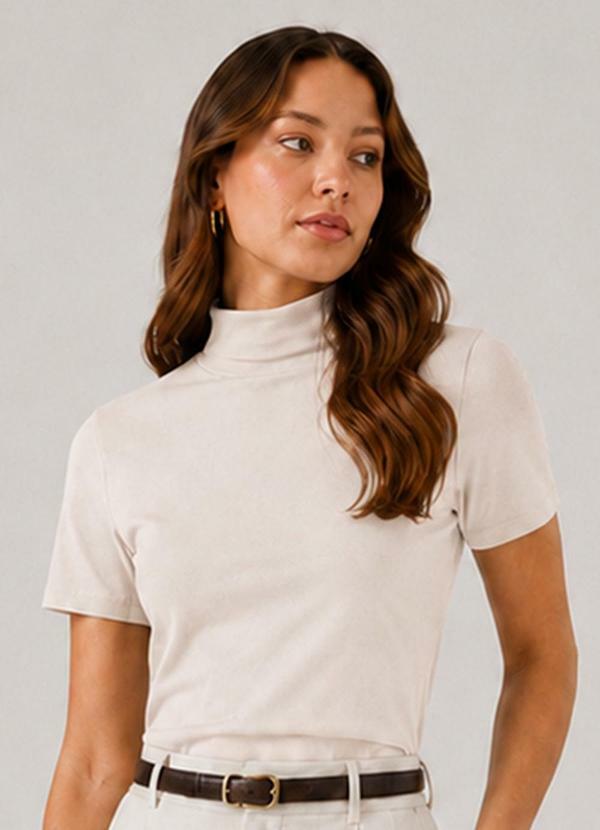 Blusa Feminina Ribana Gola Mais Alta Bege
