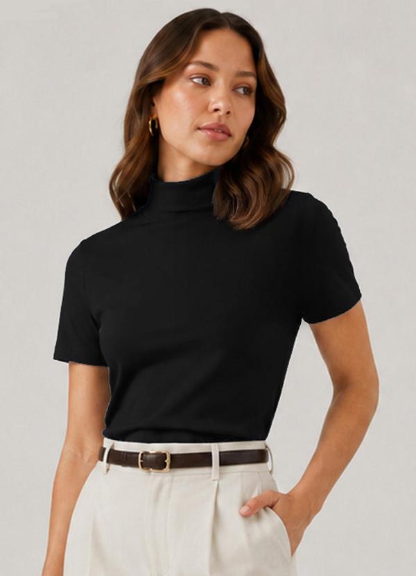 Blusa Feminina Ribana Gola Mais Alta Preto