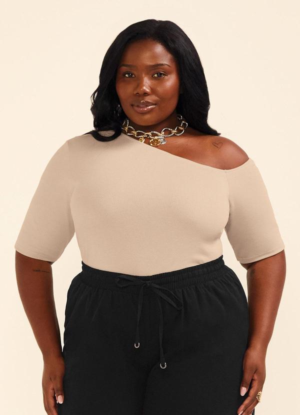 Blusa Feminina Ribana um Ombro Só Bege