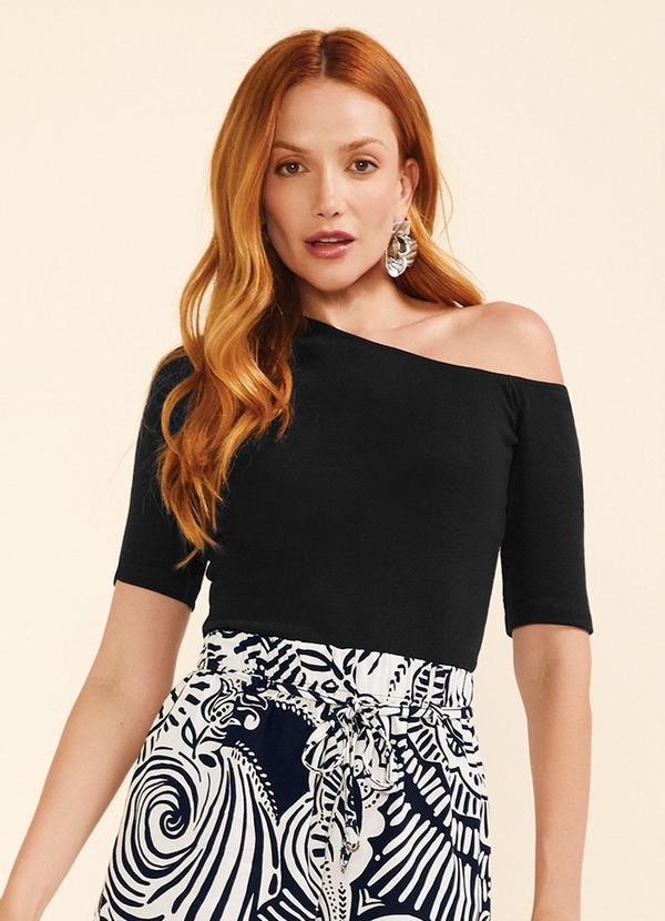 Blusa Feminina Ribana um Ombro Só Preto