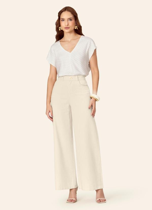 Blusa Feminina Tecido Viscose Lurex Decote Bege