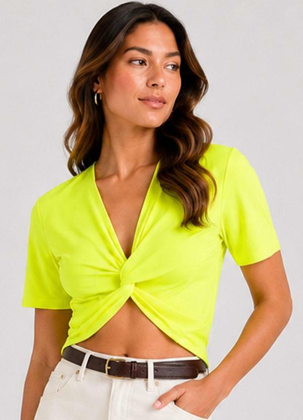 Blusa Feminina Transpasse Formando Nó Amarelo
