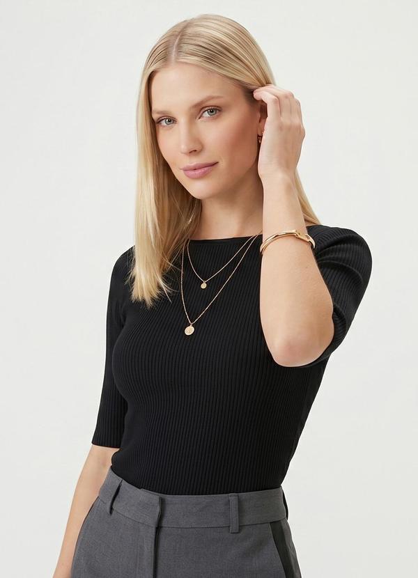 Blusa Feminina Tricot Decote Canoa Preto