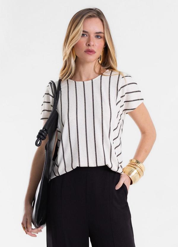 Blusa Feminina Viscolinho Lurex Listrada Preto