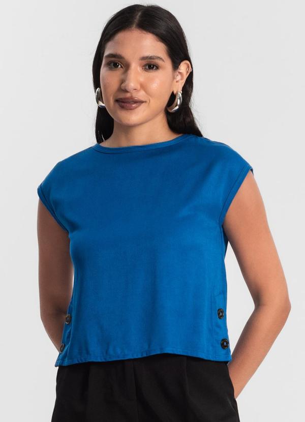 Vista 2 Blusa Feminina Viscose Azul Rovitex Rovitex