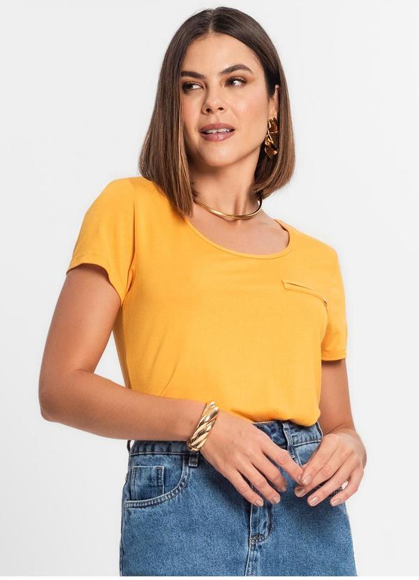 Vista 2 Blusa Feminina Viscotorcion Básica Amarelo Rovitex Rovitex