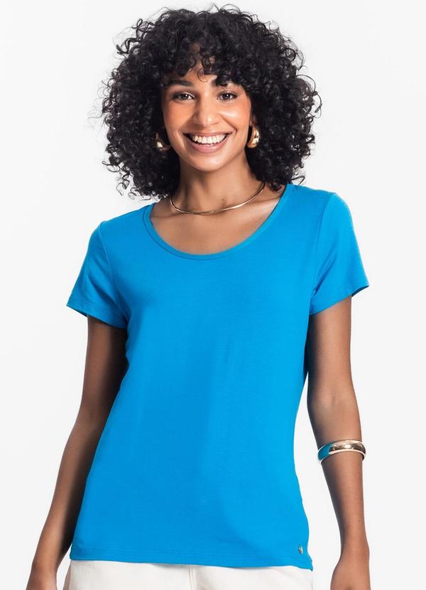 Vista 2 Blusa Feminina Viscotorcion Básica Azul Rovitex Rovitex