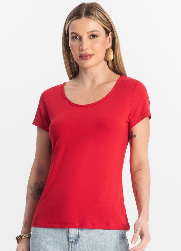 Vista 2 Blusa Feminina Viscotorcion Básica Vermelho Rovitex Rovitex