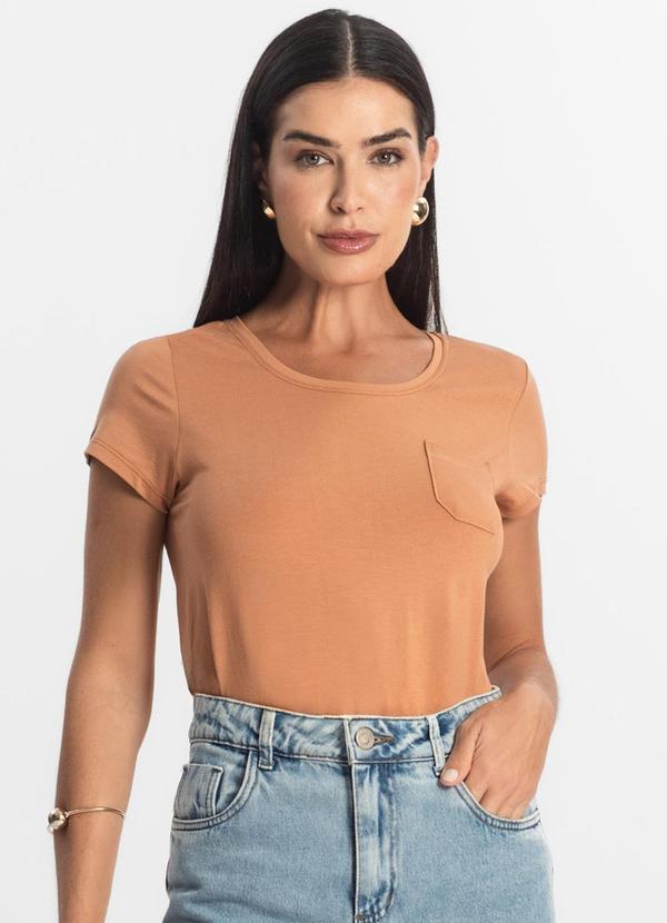 Vista 2 Blusa Feminina Viscotorcion com Bolso Marrom Rovitex Rovitex