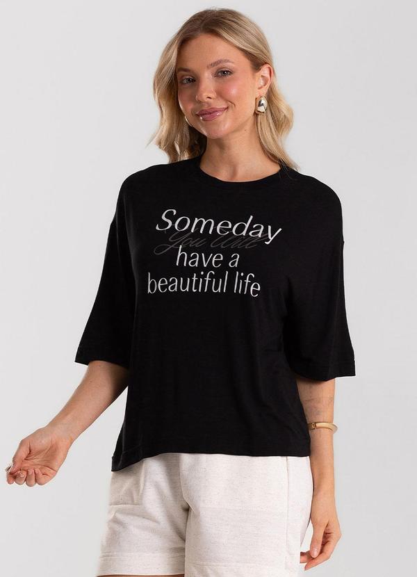 Blusa Feminina Viscotorcion com Estampa Preto