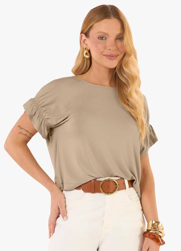 Blusa Feminina Viscotorcion Detalhe Manga Marrom
