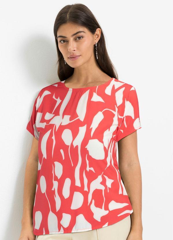 Blusa Floral Abstrato em Crepe Plano