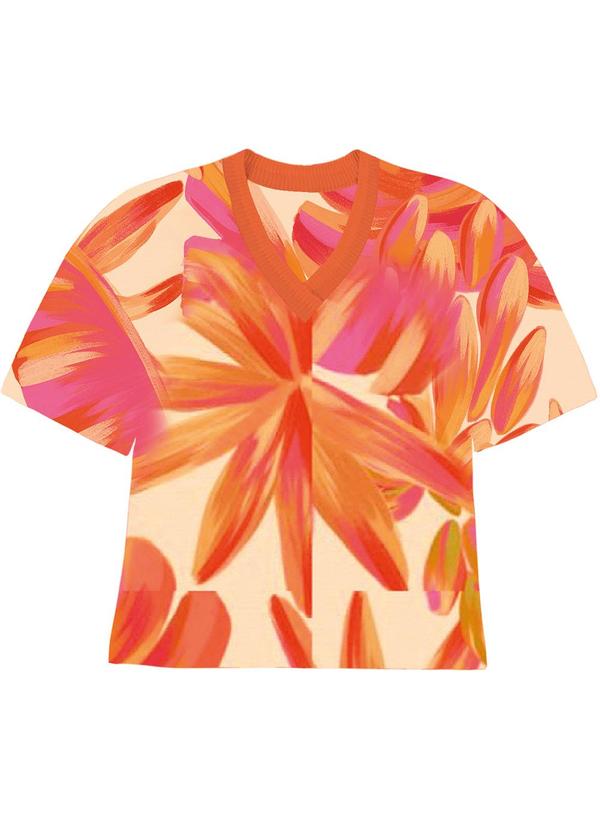 Vista 2 Blusa Floral Ampla em Viscolinho Laranja Malwee Malwee