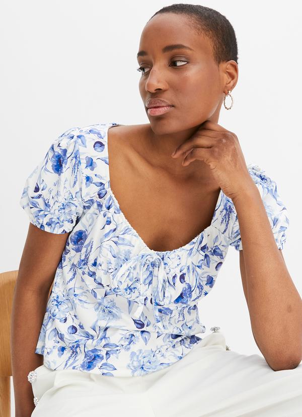 Vista 2 Blusa Floral Azul em Malha Fria bonprix bonprix