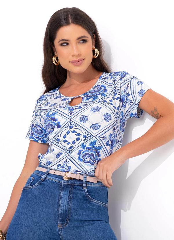 Blusa Floral Azul em Malha