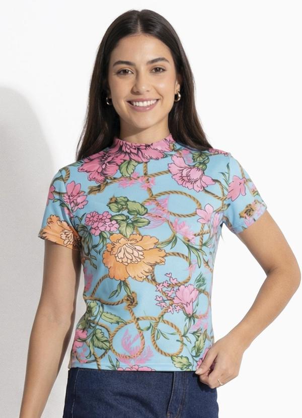Vista 2 Blusa Floral Azul Manga Curta Rosalie Rosalie