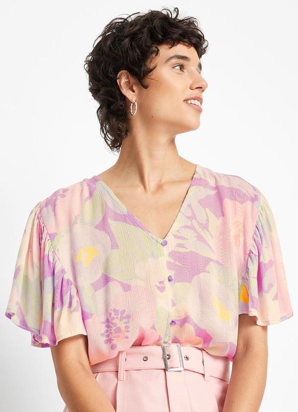 Blusa Floral Borrado em Viscose Plana