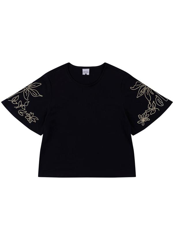 Blusa Floral em Puff Preto