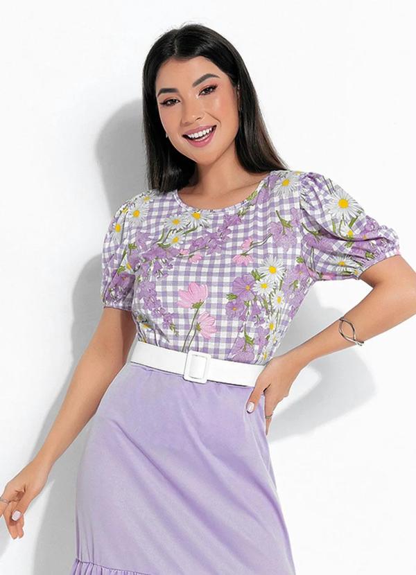 Vista 2 Blusa Floral Lilás Manga Bufante Rosalie Rosalie