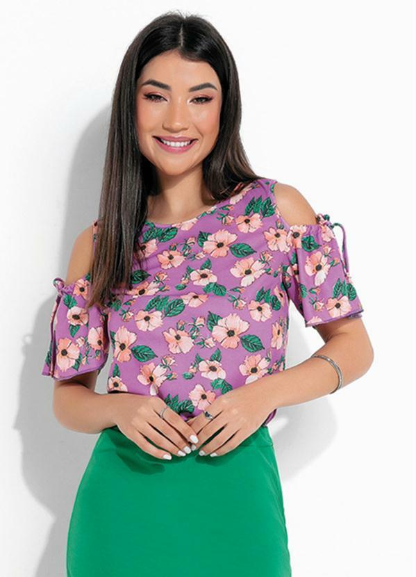 Vista 2 Blusa Floral Lilás Ombro Vazado Rosalie Rosalie
