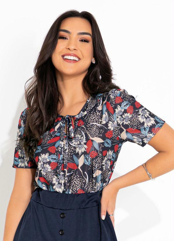 Vista 2 Blusa Floral Marinho com Gola Rosalie Rosalie
