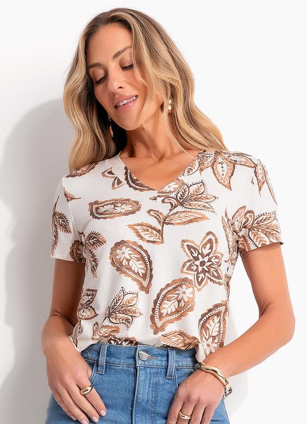Blusa Floral Paisley em Malha de Viscose