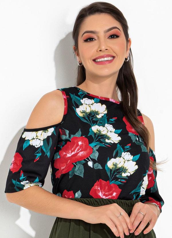 Vista 2 Blusa Floral Preto em Malha Rosalie Rosalie