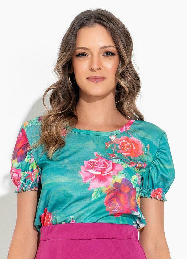 Vista 2 Blusa Floral Verde com Franzido Rosalie Rosalie