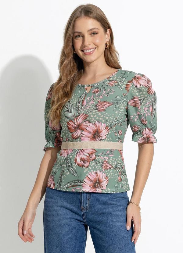 Vista 2 Blusa Floral Verde com Gota Rosalie Rosalie