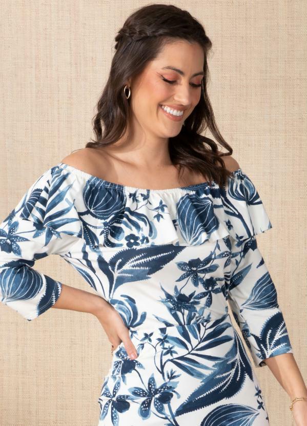 Blusa Folhagem Azul com Babado