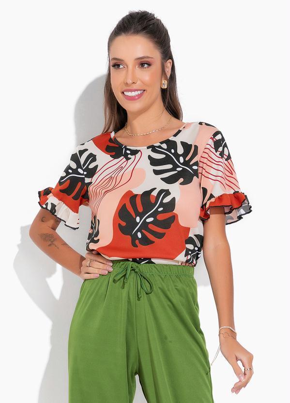 Blusa Folhagem com Babado na Manga