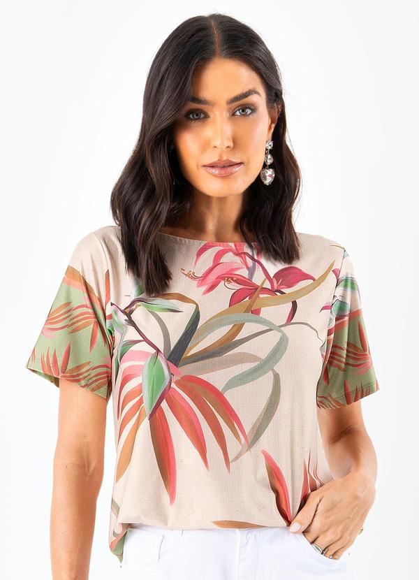 Vista 2 Blusa Folhagem Off White em Malha Fria Quintess Quintess